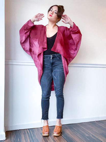 Hand-Dyed Waterfall Kimono Maroon Lines
