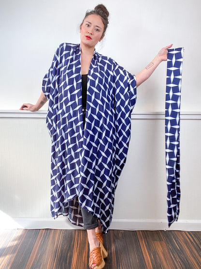 Print High Low Kimono Mod Starburst Challis