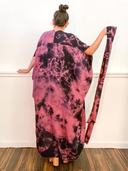 Hand-Dyed High Low Kimono Rose Black Overdye