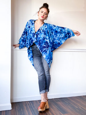 Hand-Dyed Waterfall Kimono Speckle Royal Blue