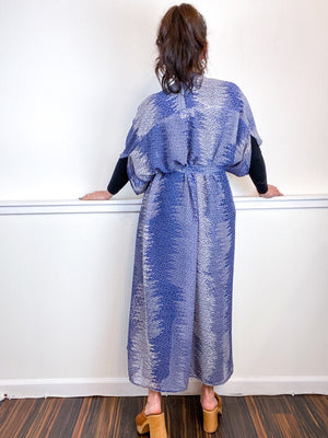 Print High Low Kimono Indigo Static Chiffon
