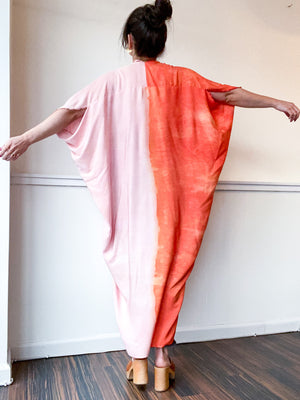Limited Edition Hand-Dyed High Low Kimono Two Tone Powder Pink Tangerine
