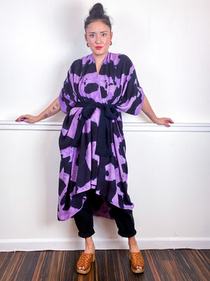 OOAK Hand-Dyed High Low Kimono Orchid Raven Inkblot