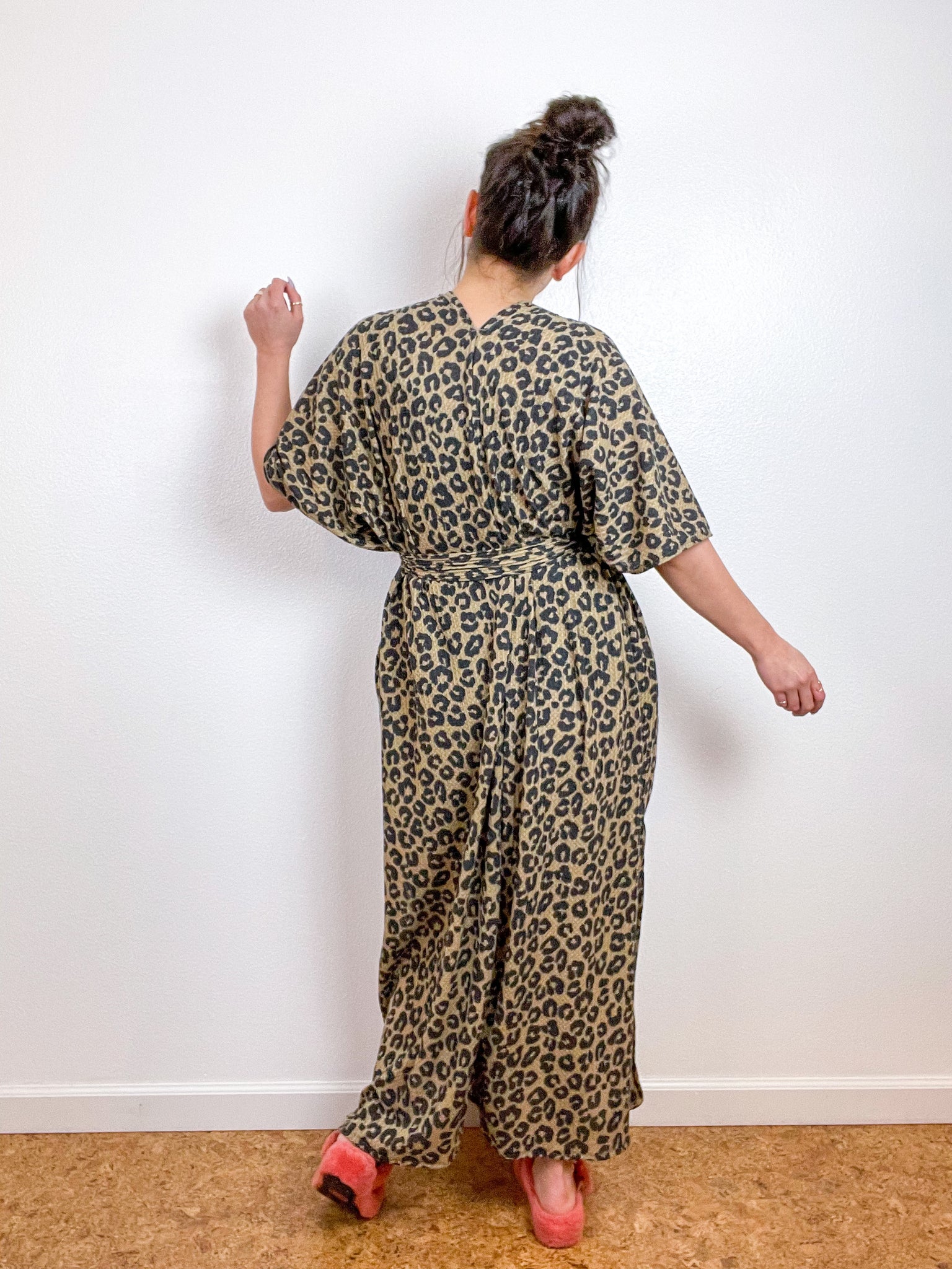 Waffle Knit Duster Kimono Leopard