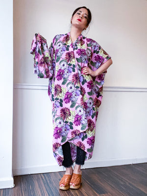 Print High Low Kimono Pink Daisy Floral