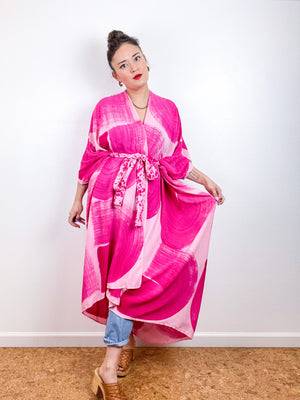 Hand-Dyed High Low Kimono Blush Fuchsia Brushstroke