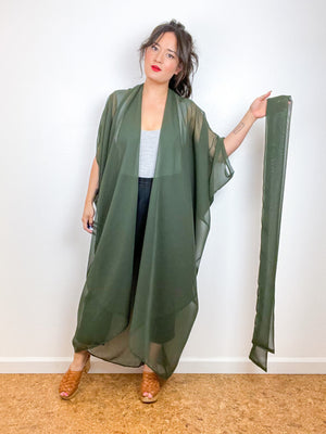 Solid High Low Kimono Olive Green Organza