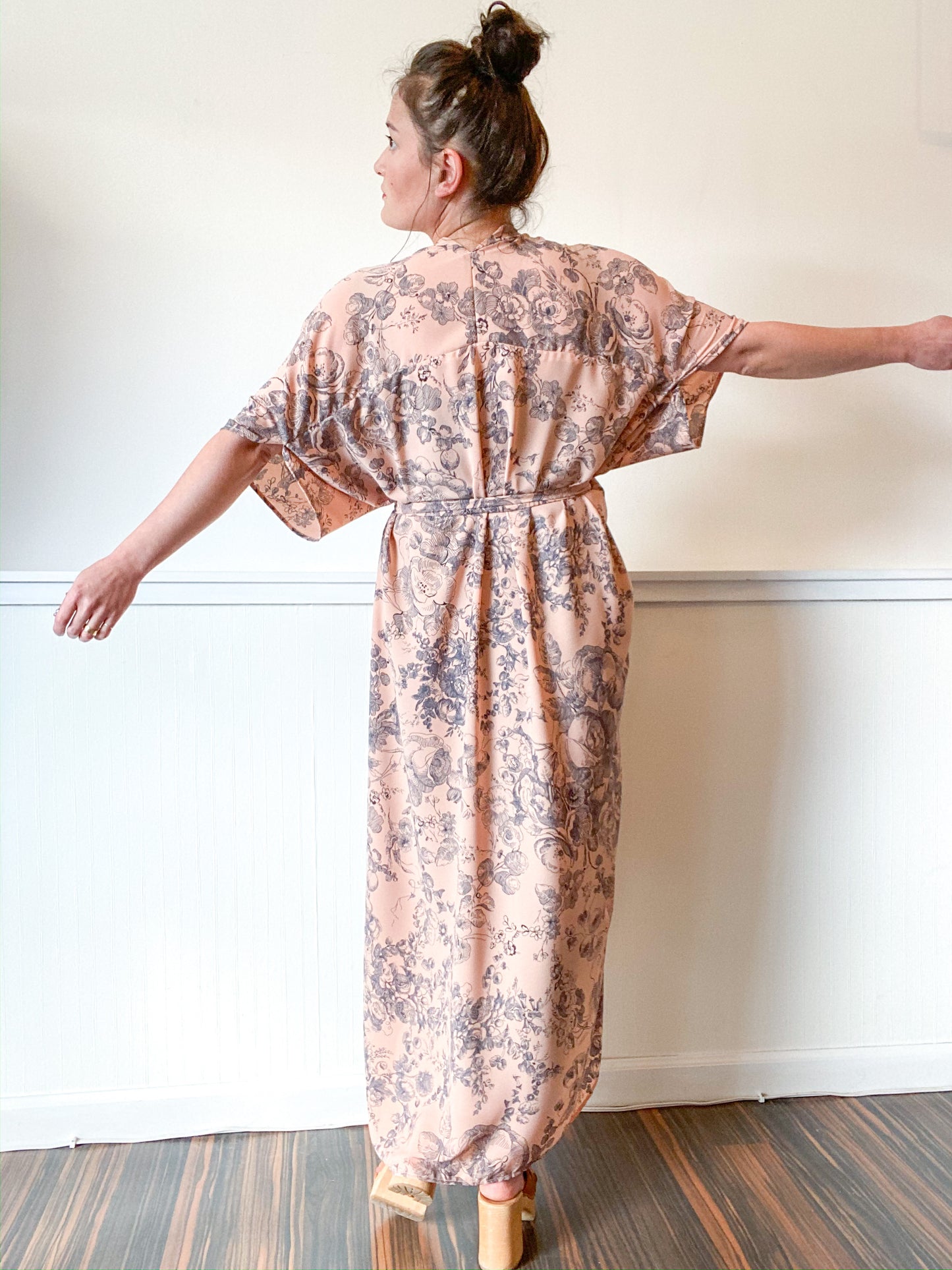 Print High Low Kimono Blush Sketched Floral