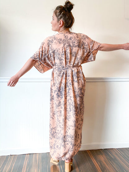 Print High Low Kimono Blush Sketched Floral