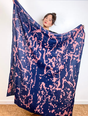 Bleached Gauze Blanket Scarf Navy Peach