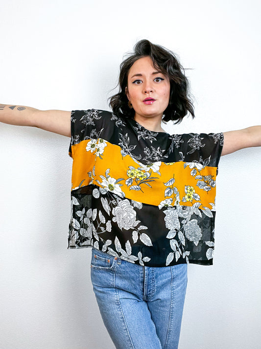 Scrappy Crop Marigold Black White Floral