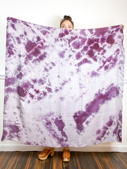 Hand-Dyed Large Square Scarf Grey Black Cherry Tie