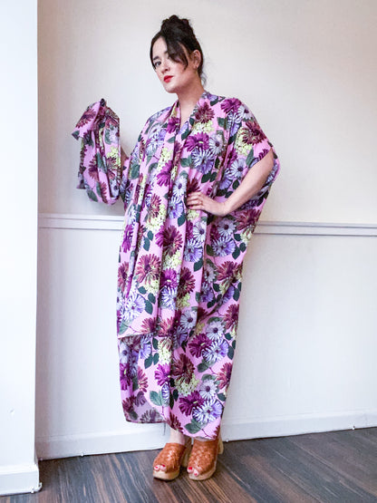 Print High Low Kimono Pink Daisy Floral
