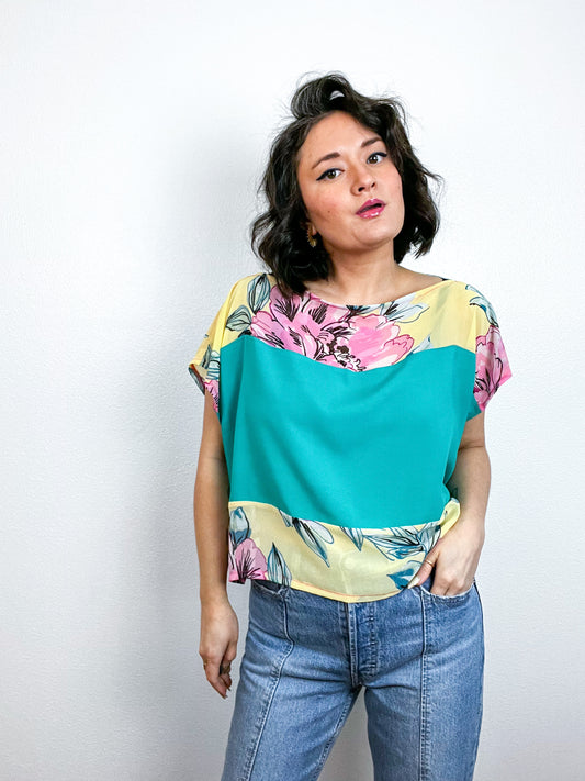 Scrappy Crop Yellow Pink Teal Floral