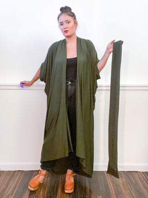 Solid High Low Kimono Olive Knit