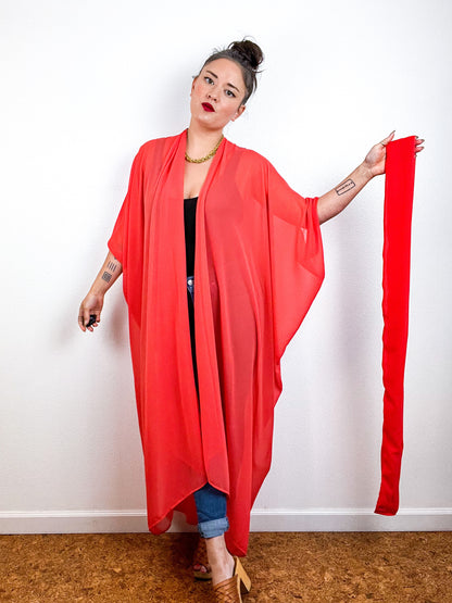 Solid High Low Kimono Tangerine Chiffon