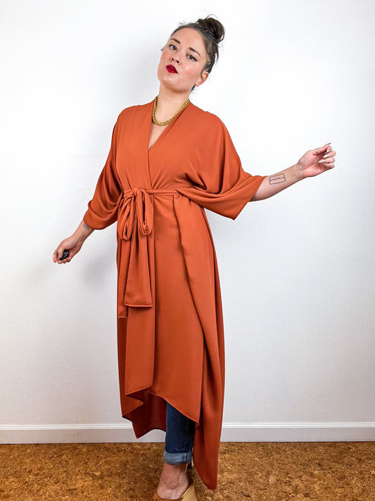 Solid High Low Kimono Rust Georgette