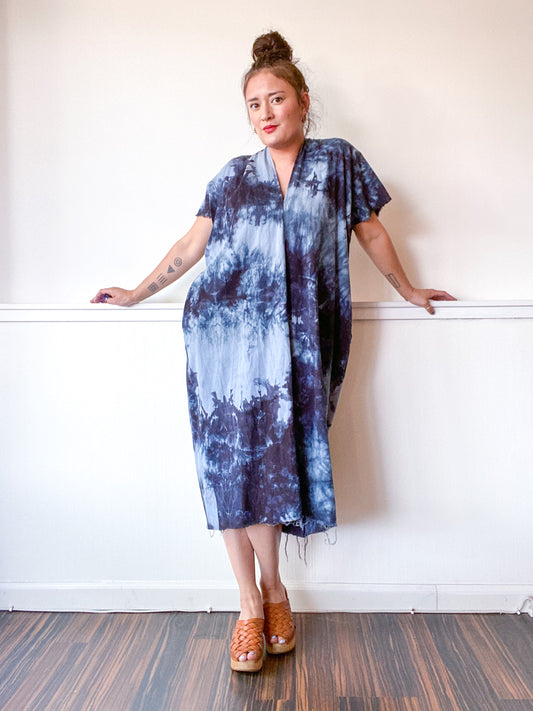 Denim Midi Smock Dress Black Tie