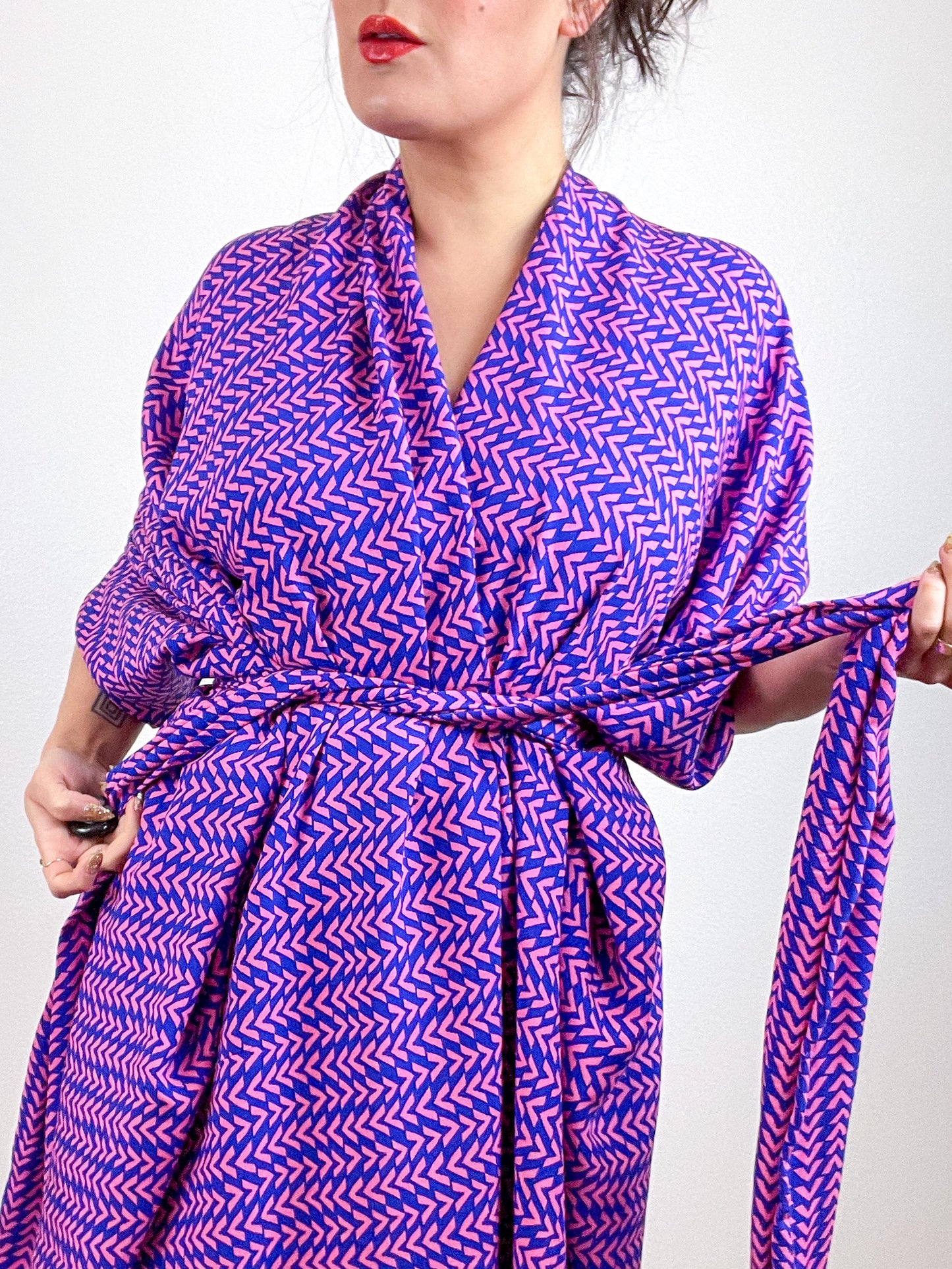High Low Kimono Royal Pink V Rayon Challis