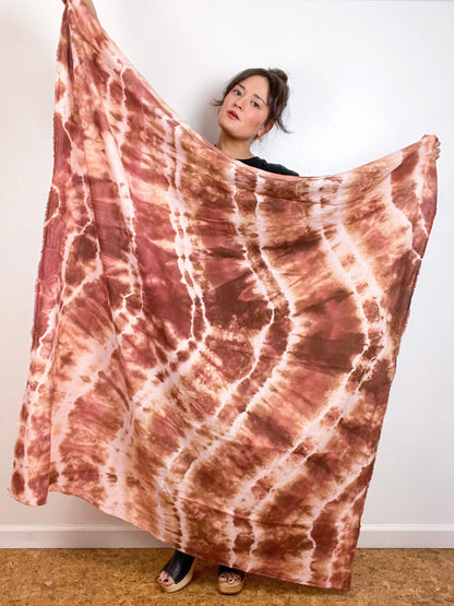 Hand-Dyed Gauze Blanket Scarf Terracotta Lines