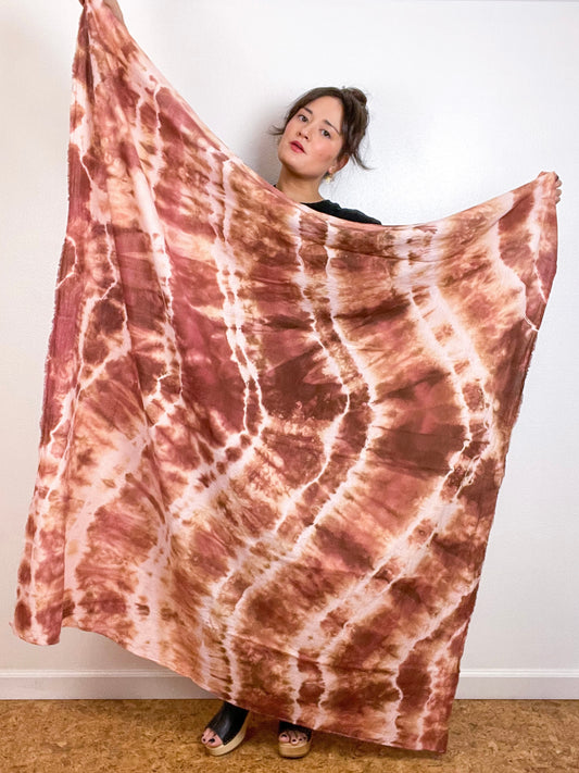 Hand-Dyed Gauze Blanket Scarf Terracotta Lines