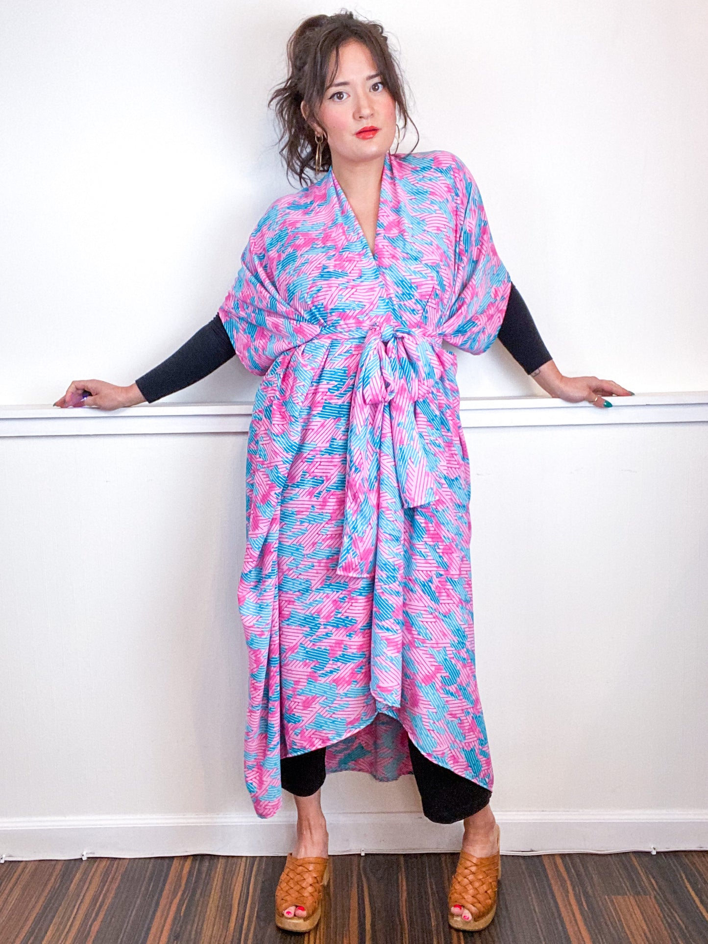 Print High Low Kimono Eighties Love Georgette