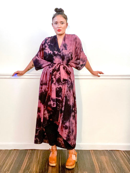 Hand-Dyed High Low Kimono Rose Black Overdye