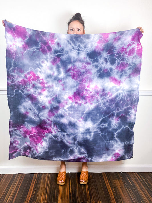 Hand-Dyed Large Square Scarf Grey Maroon Tie