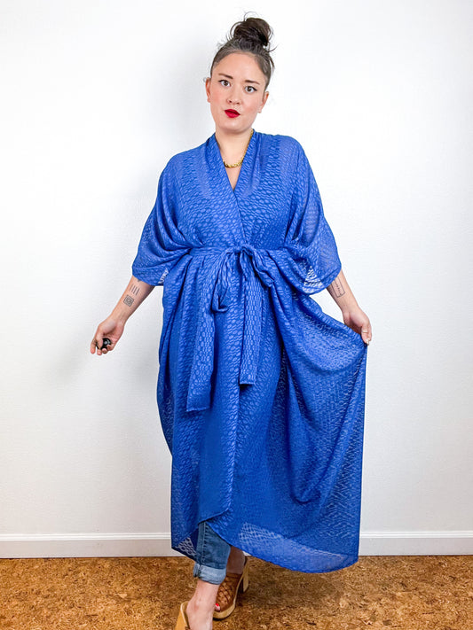 Solid High Low Kimono Royal Blue Oval Chiffon