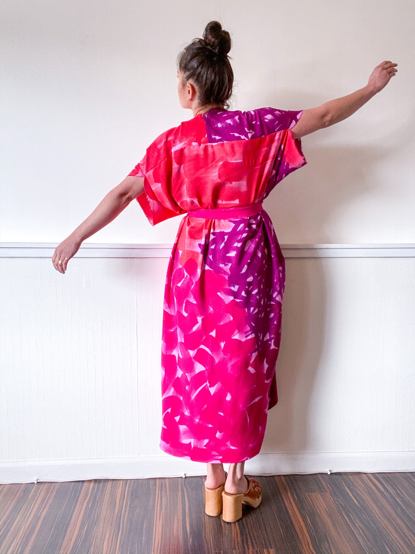 Limited Edition Hand-Dyed High Low Pink Red Brustrokes