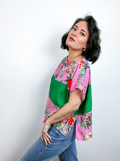 Scrappy Crop Pink Green Tropical