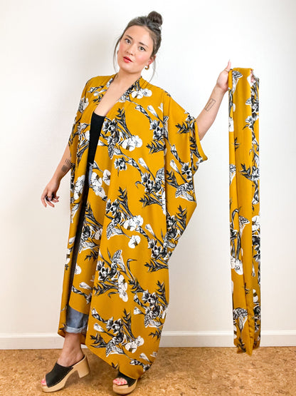 High Low Kimono Marigold Orchid Bubble Crepe