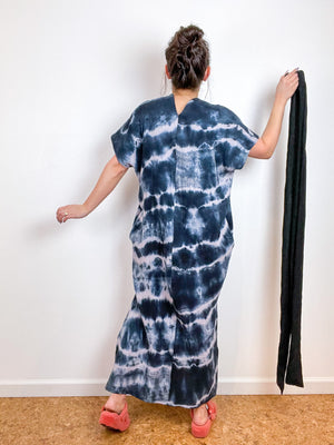 Double Gauze Caftan Dress Black Midi