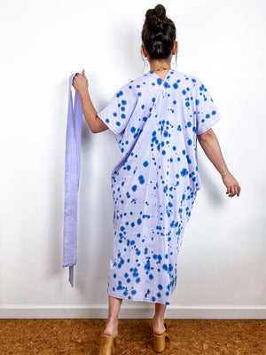 Single Gauze Midi Caftan Dress Lilac Blue Speckle