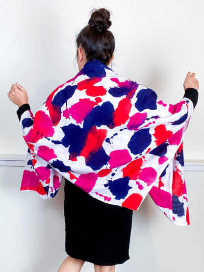 Hand-Dyed Large Square Scarf Fuchsia Scarlet Navy