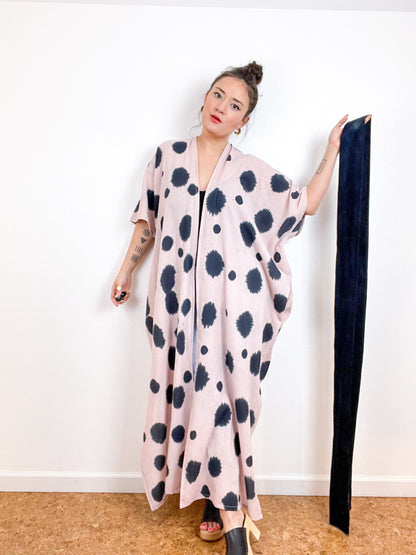 Single Gauze Duster Kimono Blush Dots