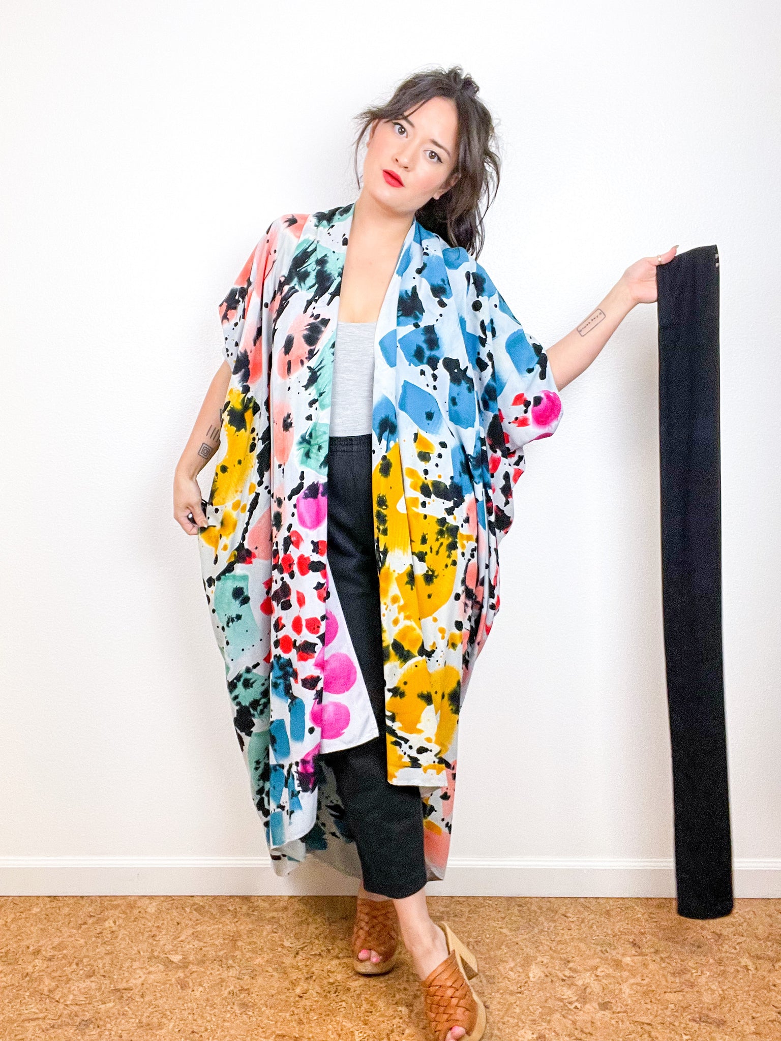 OOAK Hand-Dyed High Low Kimono Multicolor Two