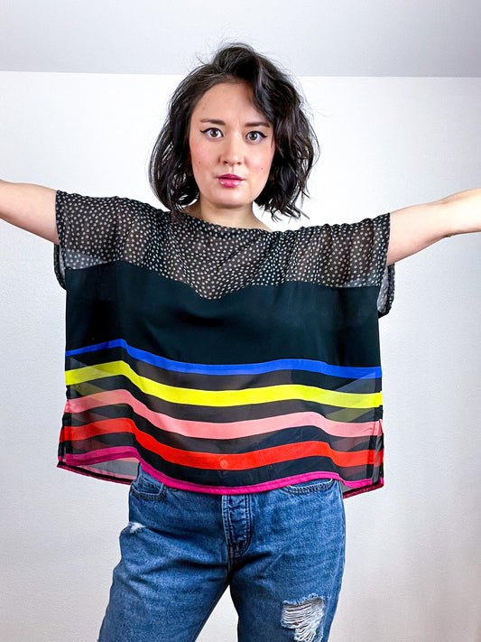 Scrappy Crop Black Floral Rainbow