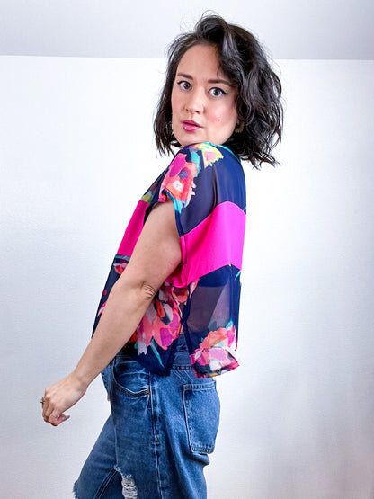 Scrappy Censor Crop Navy Neon Pink