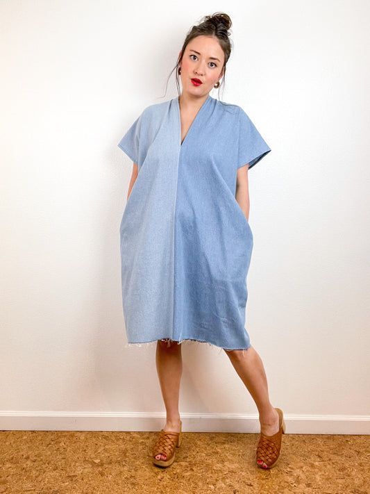 Denim Smock Dress Light Two Tone