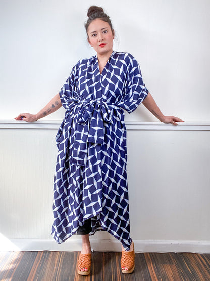 Print High Low Kimono Mod Starburst Challis
