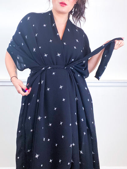Print High Low Kimono Black Starlight Georgette