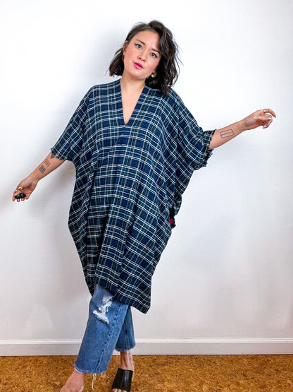 Plaid Oversized Smock Dress Navy