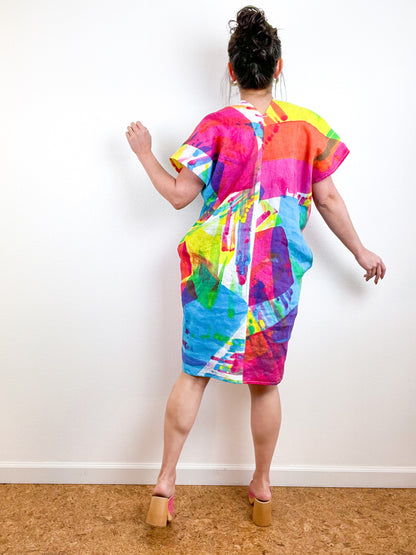 Hand-Dyed Linen Mini Smock Dress CMY Prism
