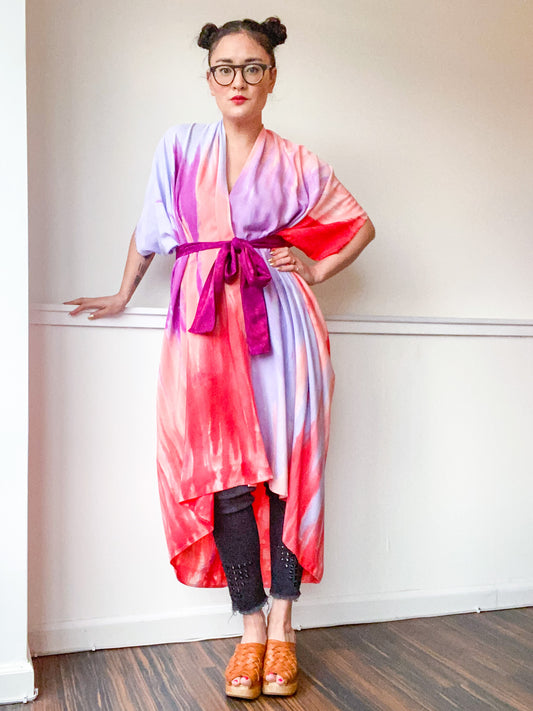 Limited Edition Hand-Dyed High Low Kimono Scarlet Amethyst