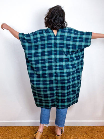 Plaid Oversized Smock Dress Sage Navy
