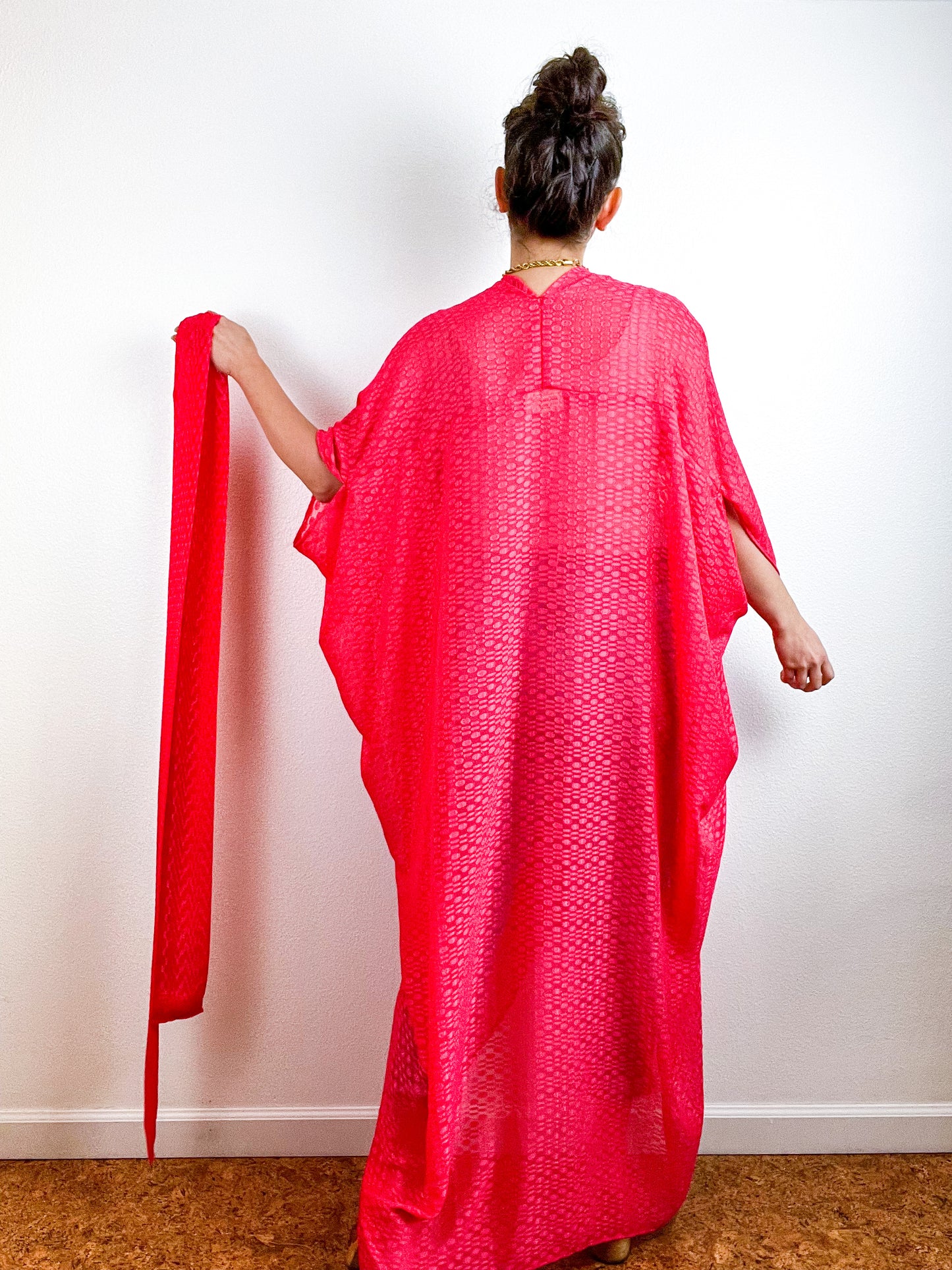 Solid High Low Kimono Scarlet Oval Chiffon