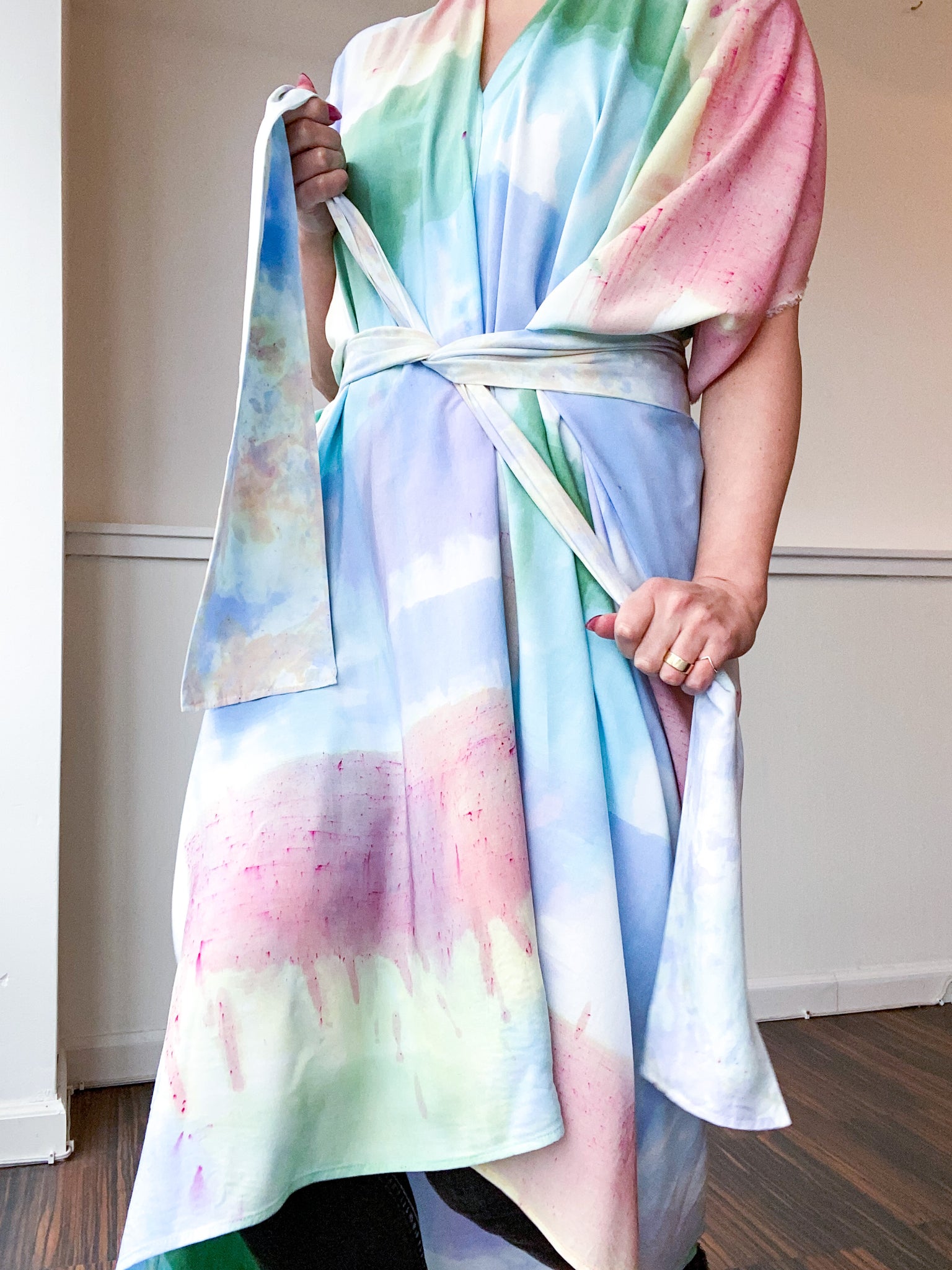 Limited Edition Hand-Dyed High Low Kimono Pastel Watercolor