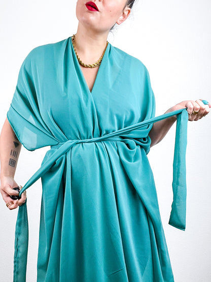 Solid High Low Kimono Jade Green Chiffon