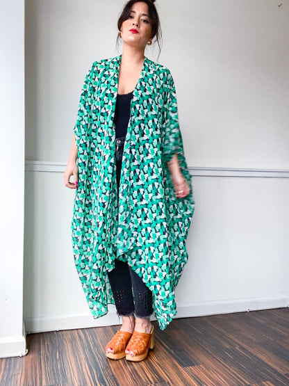 Print High Low Kimono Emerald Hearts
